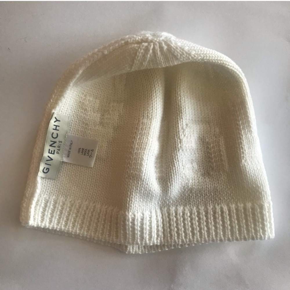 NWT Givenchy Tonal Raised Logo Jacquard Knit Wool Beanie Cream Off White - Picture 6 of 15